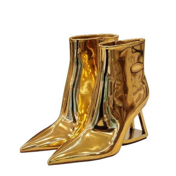 Gianni Bini Harrison Mirror Metallic Architectural Wedge Booties Size 9 NWOB - Picture 1 of 13